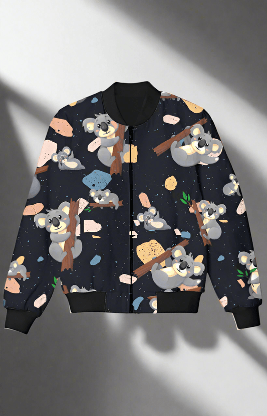 TuckTribeNavy Blue Kids Jacket with Cute Koala PrintsKids Bomber Jacket