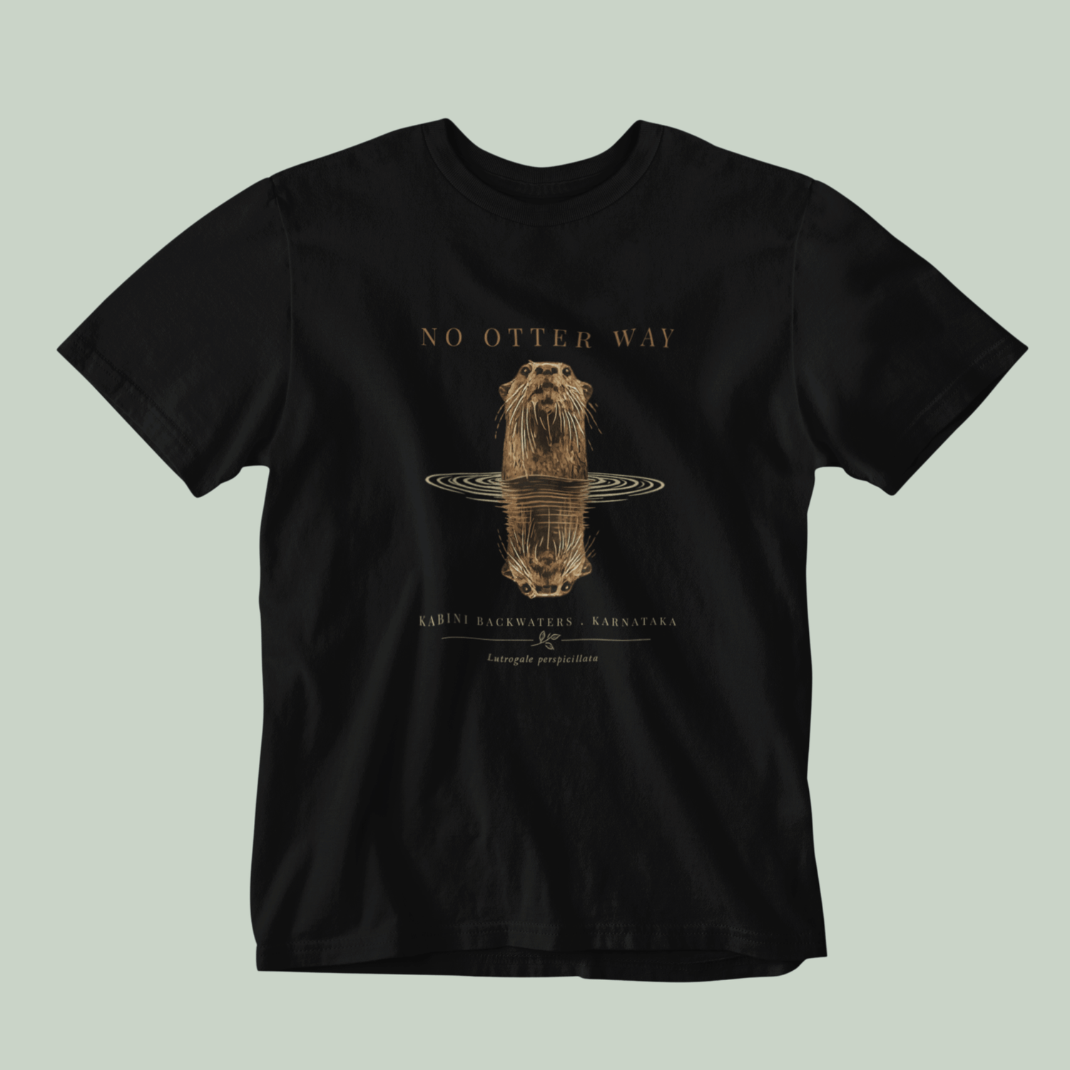 Smooth-coated otter reflection artwork inspired by Kabini Backwaters for wildlife unisex t-shirt design