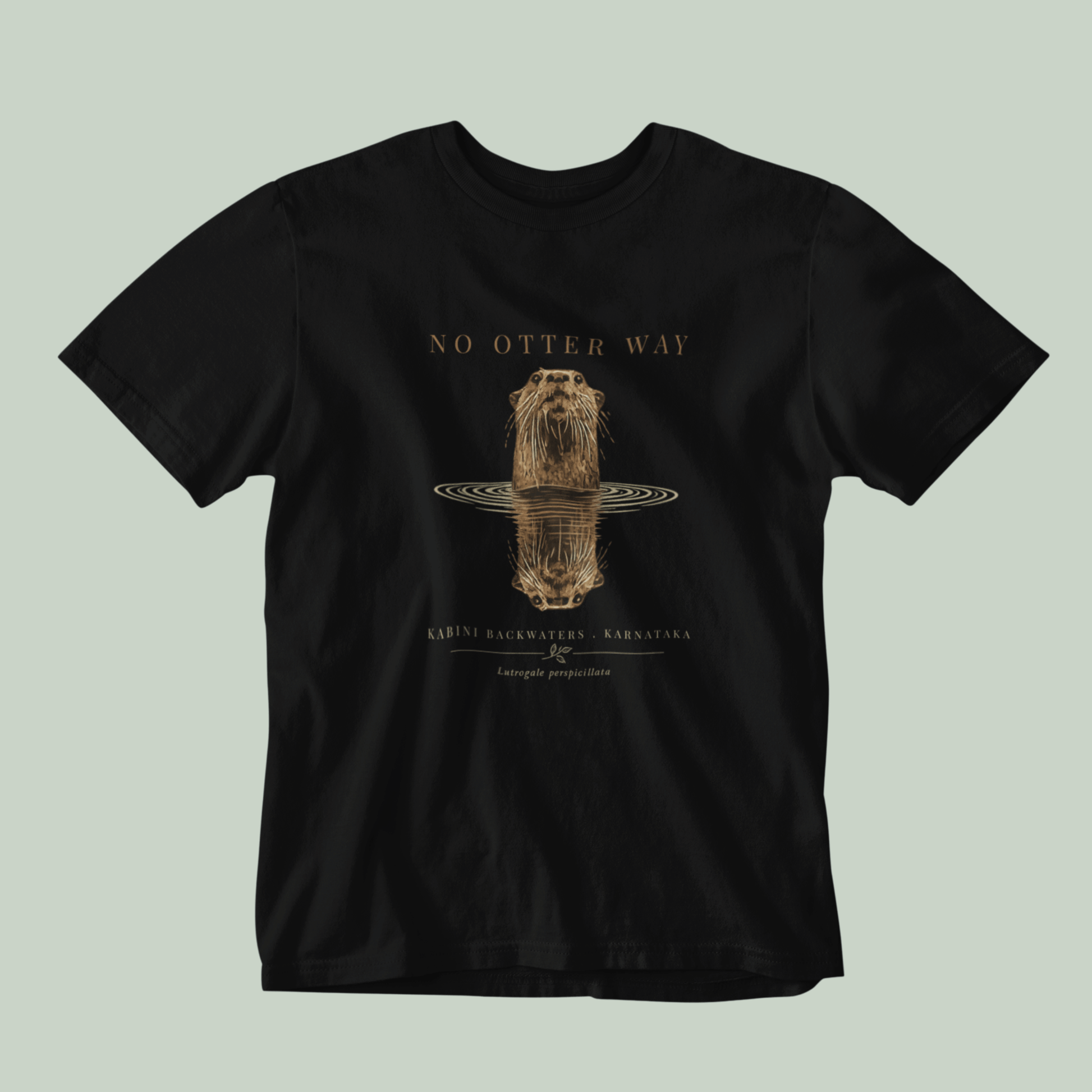Smooth-coated otter reflection artwork inspired by Kabini Backwaters for wildlife unisex t-shirt design