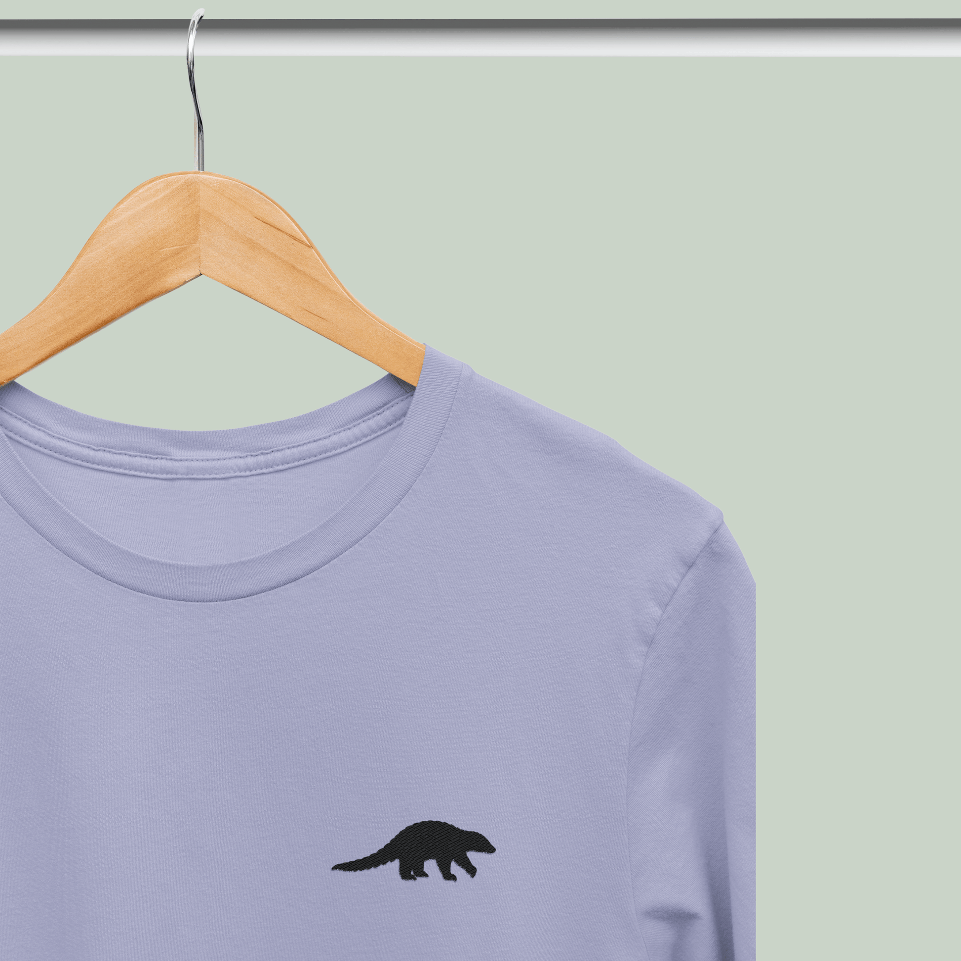 Lavender Supima cotton t-shirt with embroidered Indian Pangolin wildlife design by Tucktribe