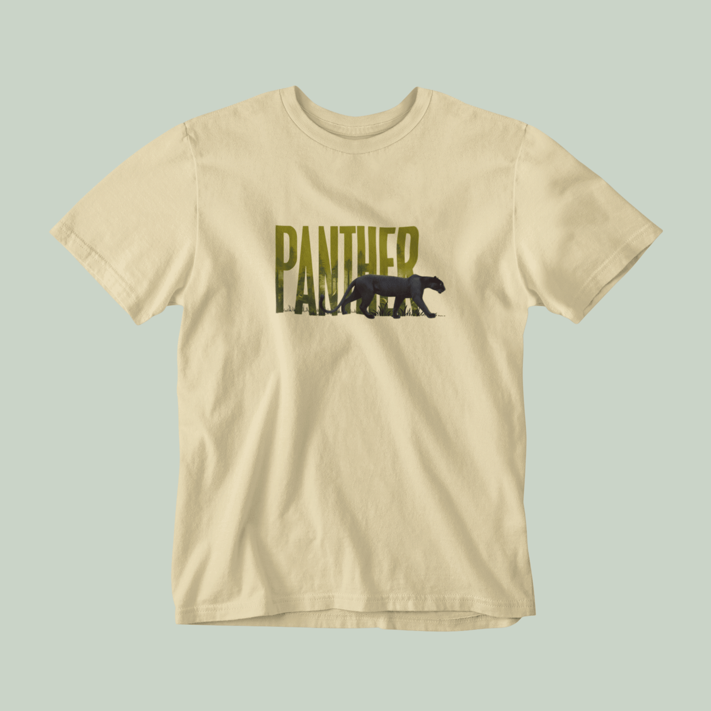 Beige Color tshirt with panther design on the front