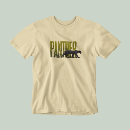 Beige Color tshirt with panther design on the front