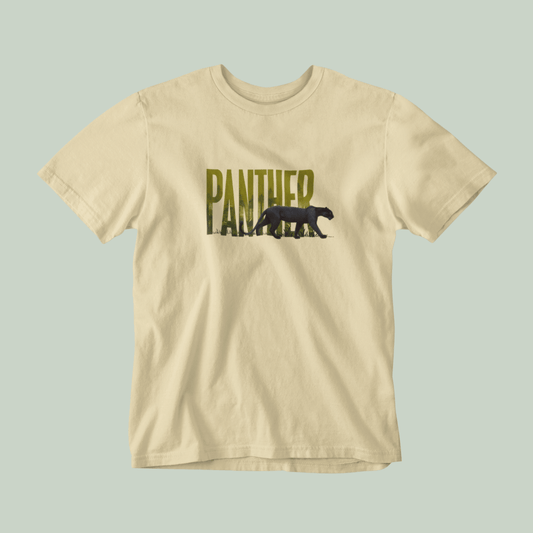 Beige Color tshirt with panther design on the front