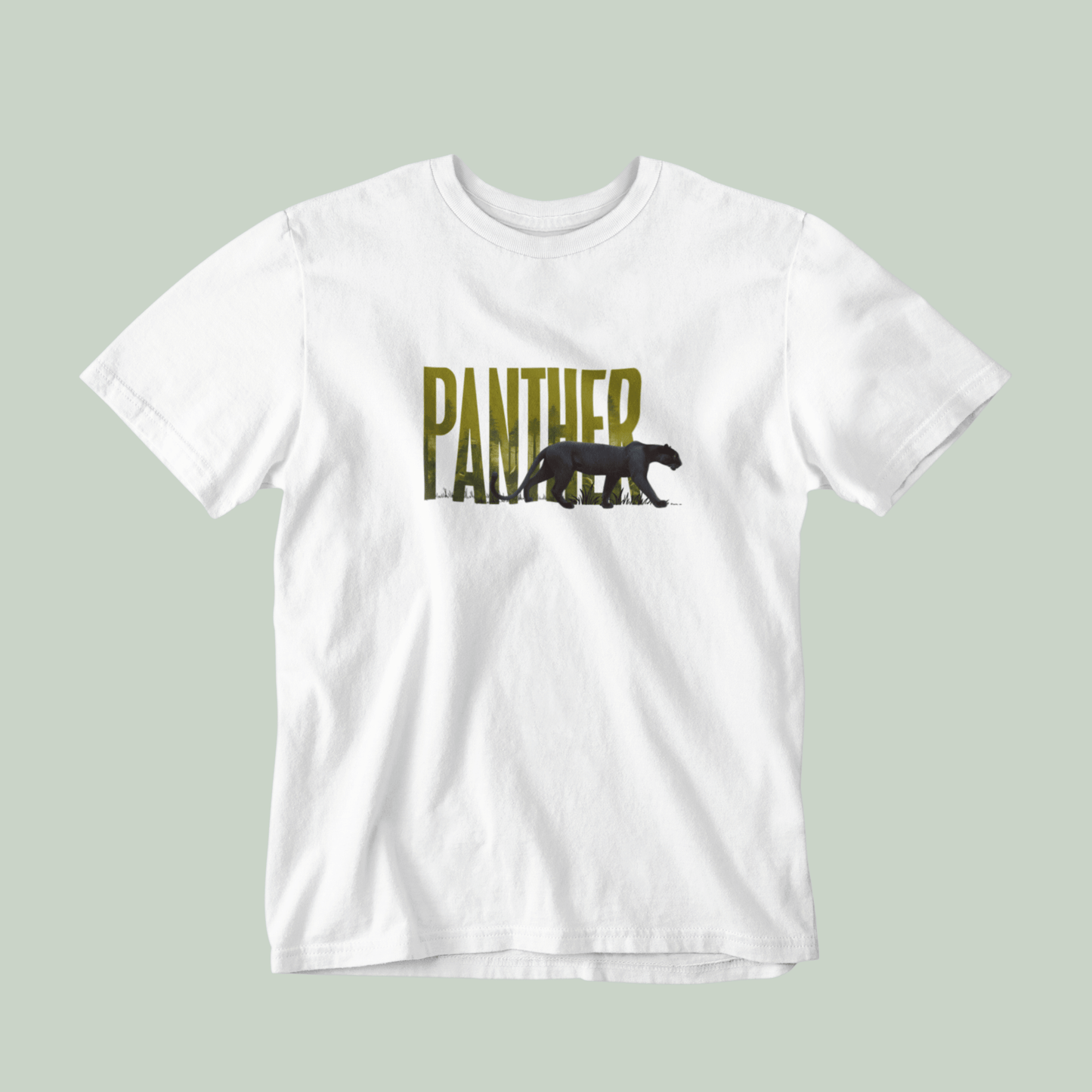White Color tshirt with panther design on the front