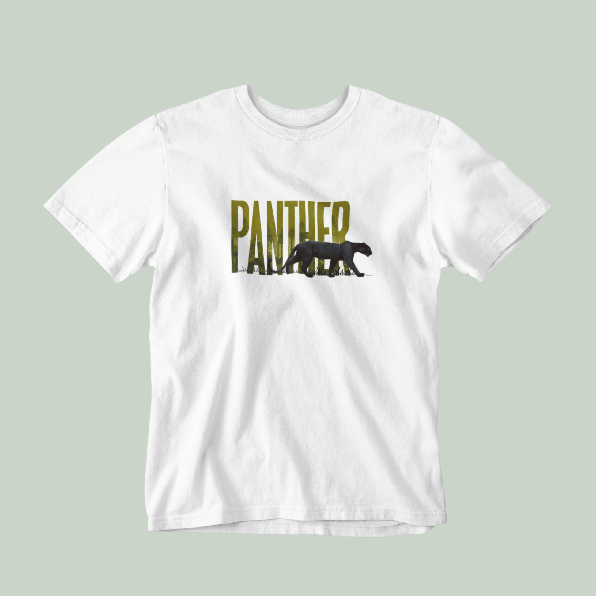 White Color tshirt with panther design on the front