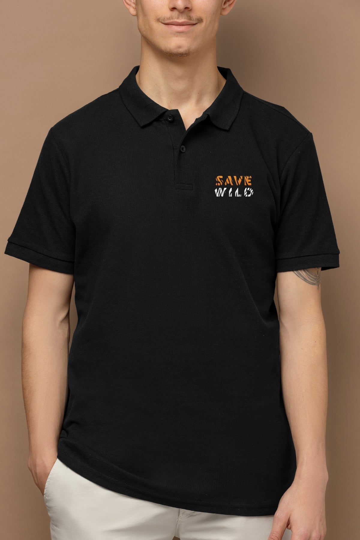 TuckTribePremium Embroidered "SAVE WILD" PoloMens Polo T-Shirt