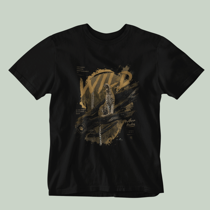 Black leopard graphic t-shirt featuring wildlife streetwear artwork by Tucktribe