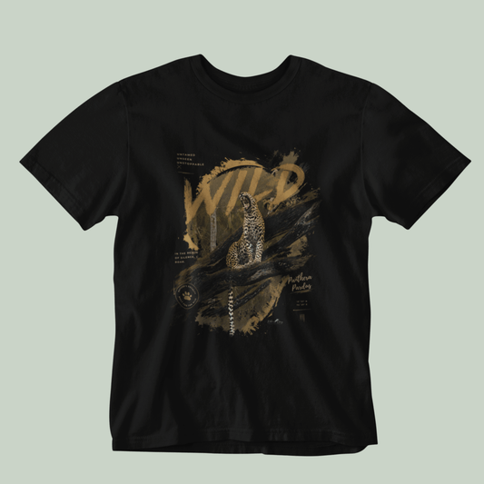 Black leopard graphic t-shirt featuring wildlife streetwear artwork by Tucktribe