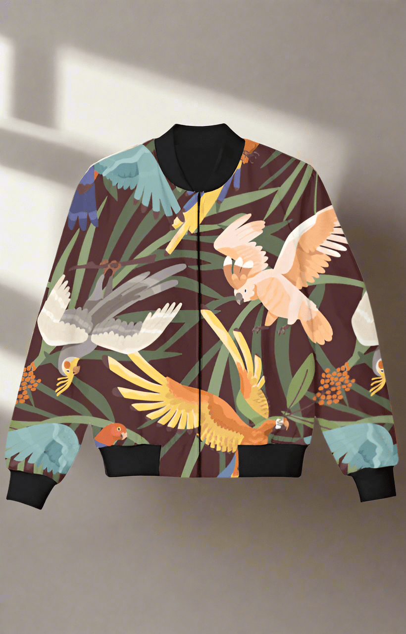 TuckTribeStylish Kids Bomber Jacket with Beautiful Tropical Birds PrintKids Bomber Jacket